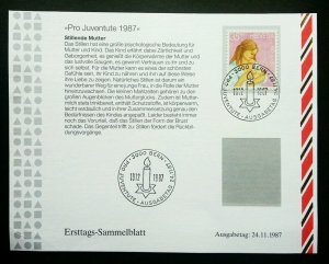 Switzerland Development Of Child 1987 Mother Breast Feeding (stamp on info sheet