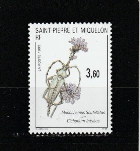 St. Pierre & Miquelon  Scott#  588  MNH  (1993 Insect and Flower)