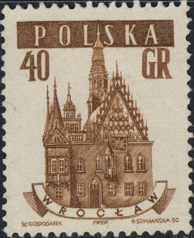 POLOGNE / POLAND - 1958 Mi1047AI 40Gr WROCLAW type 1 p.12 1/2:12 3/4 Mint No Gum