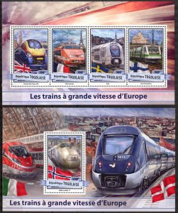 Togo 2017 European Speed Trains sheet + S/S MNH