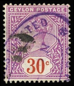 CEYLON Sc 140 USED - 1893 30c Queen VIctoria - Purple, oval cancel - no faults