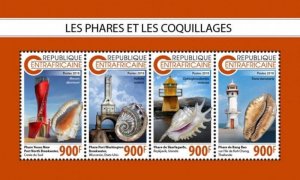 Central Africa - 2018 Lighthouses & Shells - 4 Stamp Sheet - CA18813a