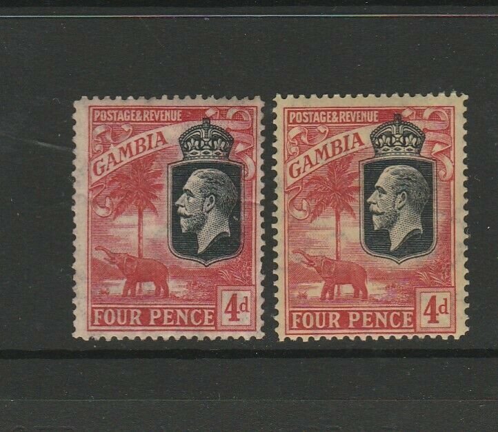 Gambia 1922/9 Elephants Crown CA 4d 2 shades MM SG 118