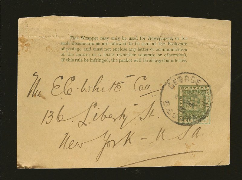 British Guiana Postmarked 1890's Pre-stamped 1 Cent Newspaper Wrapper Front Only