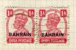 BAHRAIN; 1942-45 early GVI Optd. issue fine used 1a. Pair