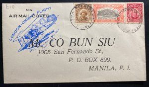 1928 Puerto Princesa Philippines Airmail Cover To Manila LOF Flight