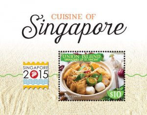 UNION ISLAND 2015 - SINGAPORE STAMP EXPO CUISINE OF SINGAPORE SOUVENIR SHEET MNH