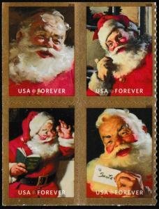 U.S.#5335a Christmas Santas 50c FE Booklet Mixed Block of 4, MNH.