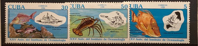 CUBA 1990 Sc# 3225-3227 OCEANOGRAPHY INSTITUTE ANNIV. SET x 3 MNH