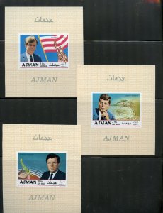 AJMAN THE  KENNEDY  BROTHERS: JOHN, ROBERT & EDWARD SET IMPRF DELUXE S/S MINT NH