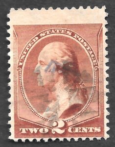 US Scott # 210, Used, 2¢ Jackson, 1883, Red Brown, PH, NG, OC, Pencil Notes