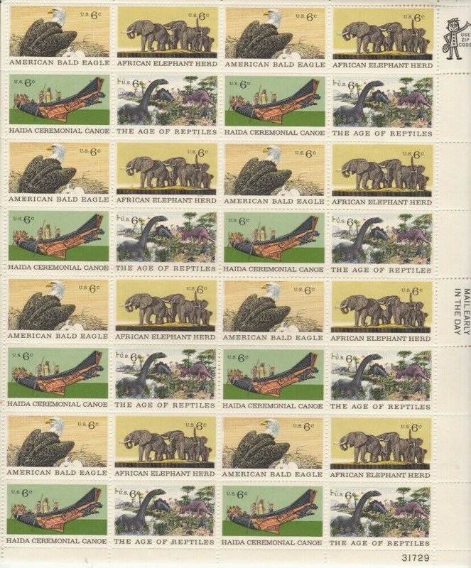 Natural History Sheet of Thirty Two 6 Cent Postage Stamps Scott 1387-90