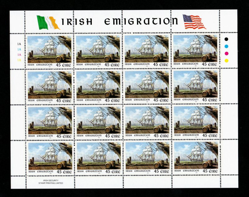 IRELAND SCOTT #1168 IRISH EMIGRATION IN THE USA STAMP SHEET 1999 MNH-OG