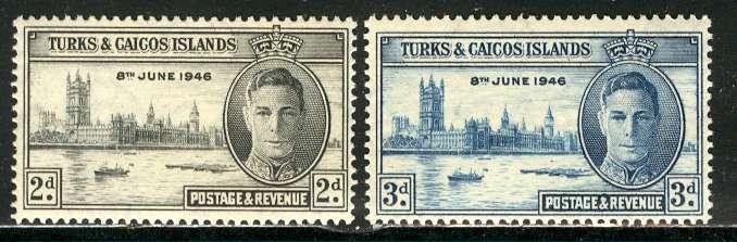 Turks & Caicos 1946: Sc. # 90-91: **/MNH Cpl. Set