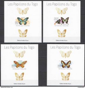Lx179 Imperf 2013 Togo Butterflies Fauna !!! Uv Cardboard 4Bl Mnh