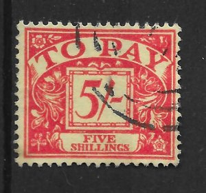 GB QEII, Postage Due, Wmk  Multi Crown, SG D66, 5/- Scarlet/Yellow, FREEPOST