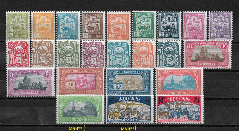 Indochina 1927,Complete Set,Scott # 115-138,VF MLH*/ 50c & 1pi MNH** (FR-1)