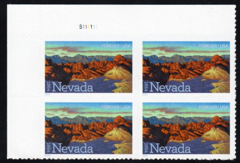 SC# 4907 - (49c) - Nevada Statehood - 150th - MNH Plate Block/4