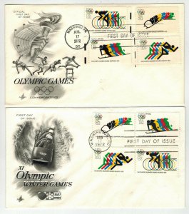 1972 SAPPORO JAPAN OLYMPIC GAMES 4 Stamp Combo SET OF 2 DIFF Artraft Cachets