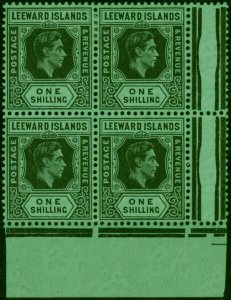 Leeward Islands 1942 1s Black & Emerald SG110b Ordin Paper Fine LMM Block of 4