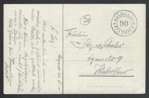 SWITZERLAND 1915 Military postcard to Winterthur - Battaillon 98...........58386