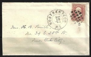 US 1864 CIVIL WAR PERIOD COVER NORTHAMPTON MS DOUBLE RING CANCEL TO NY CITY
