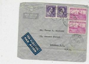 Belgium 1950 Airmail Label Merksem Cancels Man+Ship Stamps Cover to USA Rf 34808