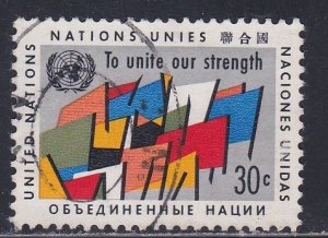 United Nations - New York # 92, Abstract Group of Flags, Used, 1/3 Cat.