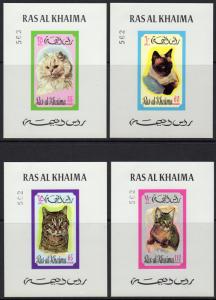 RAS AL KHAIMA 1971 Mi#574/A578 DOMESTIC CATS 6 Souvenir Sheets Numered IMPERF.