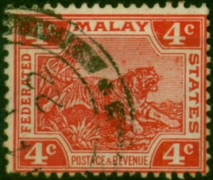 Fed of Malay States 1922 4c Scarlet Die II SG38b 'Wmk Upright' Fine Used Scarce