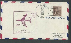 1959 7c Prexy #812 Sole Usage On Domestic 1st Flt Cover Chicago To Los Angeles--