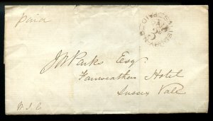 ? SALISBURY, N. B. PAID with 3d PAID inside to Sussex Vale,  1858 cover Canada