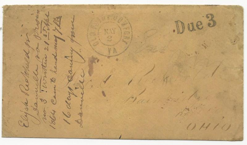 CSA POW Cover w/ Letter South-to-North Mr. E. Rockhold Bainbride, OH Danville VA