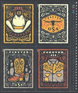 SC#5615-18 (55¢) Western Wear Block of Four (2021) SA