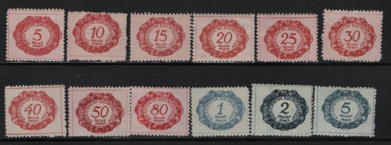 LIECHTENSTEIN J1-J12 (12) Set, Hinge Remnant, 1920 Postage Due Stamps