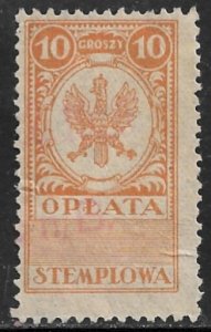 POLAND 1924 10gr Perf. 11 Wavy Lines Wmk General Duty Revenue Bft.72 Used