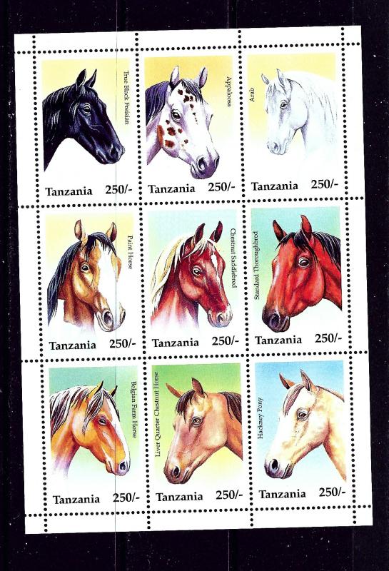 Tanzania 1430 MNH 1995 Horses sheet of 9