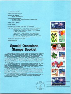 USPS SOUVENIR PAGE SPECIAL OCCASIONS STAMPS BOOKLET 1987