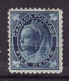 Canada-Sc#70- id7-unused heavy hinged o.g. 5c dark blue QV Leaf -1897-horizontal