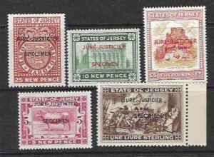 Jersey Revenue Stamps 'Jure-Justicier' set 5 NHM Specimen overprint