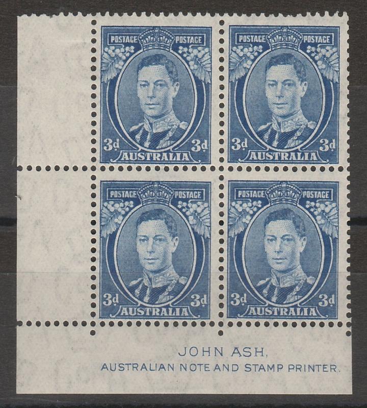 AUSTRALIA 1937 KGVI 3D ASH IMPRINT BLOCK DIE II