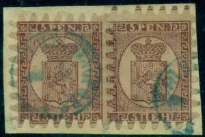 FINLAND #6b 5pen, Roul III, two singles tied on piece by blue town cancel, VF