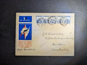 1934 Palestine Airmail FFC First Flight Cover Gaza to Brisbane Australia QANTAS