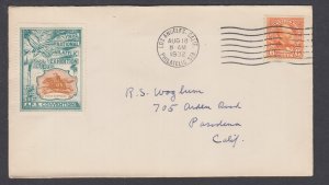 US Sc 723 FDC. 1932 6c Garfield coil, green & brown APS Convention label, F-VF