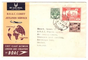 BURMA Air Mail Cover BOAC COMET FIRST FLIGHT THAILAND Bangkok 1952 Rangoon KA83