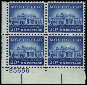 US #1047 MONTICELLO MNH LL PLATE BLOCK #25656