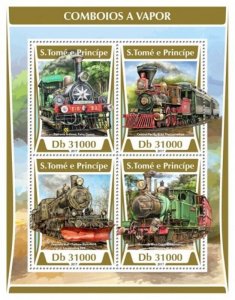 St Thomas - 2017 Steam Trains on Stamps - 4 Stamp Sheet - ST17308a