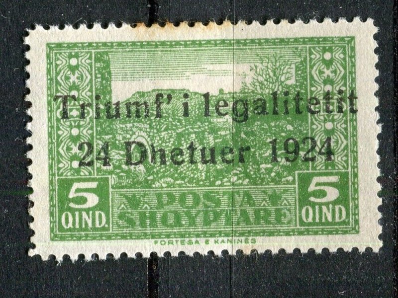 ALBANIA; 1925 early Landscapes 'TRIUMF i LEGALITETIT ' Optd Mint hinged 5q.