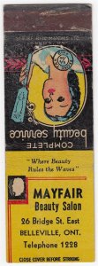 Canada Revenue 3/20¢ Excise Tax Matchbook MAYFAIR BEAUTY SALON Belleville, Ont