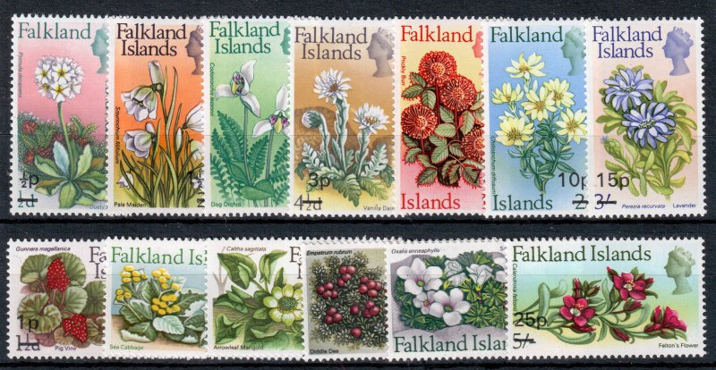 Falkland Islands QEII 1971 Flowers New Currency Overprints SG263/75 Mint MNH